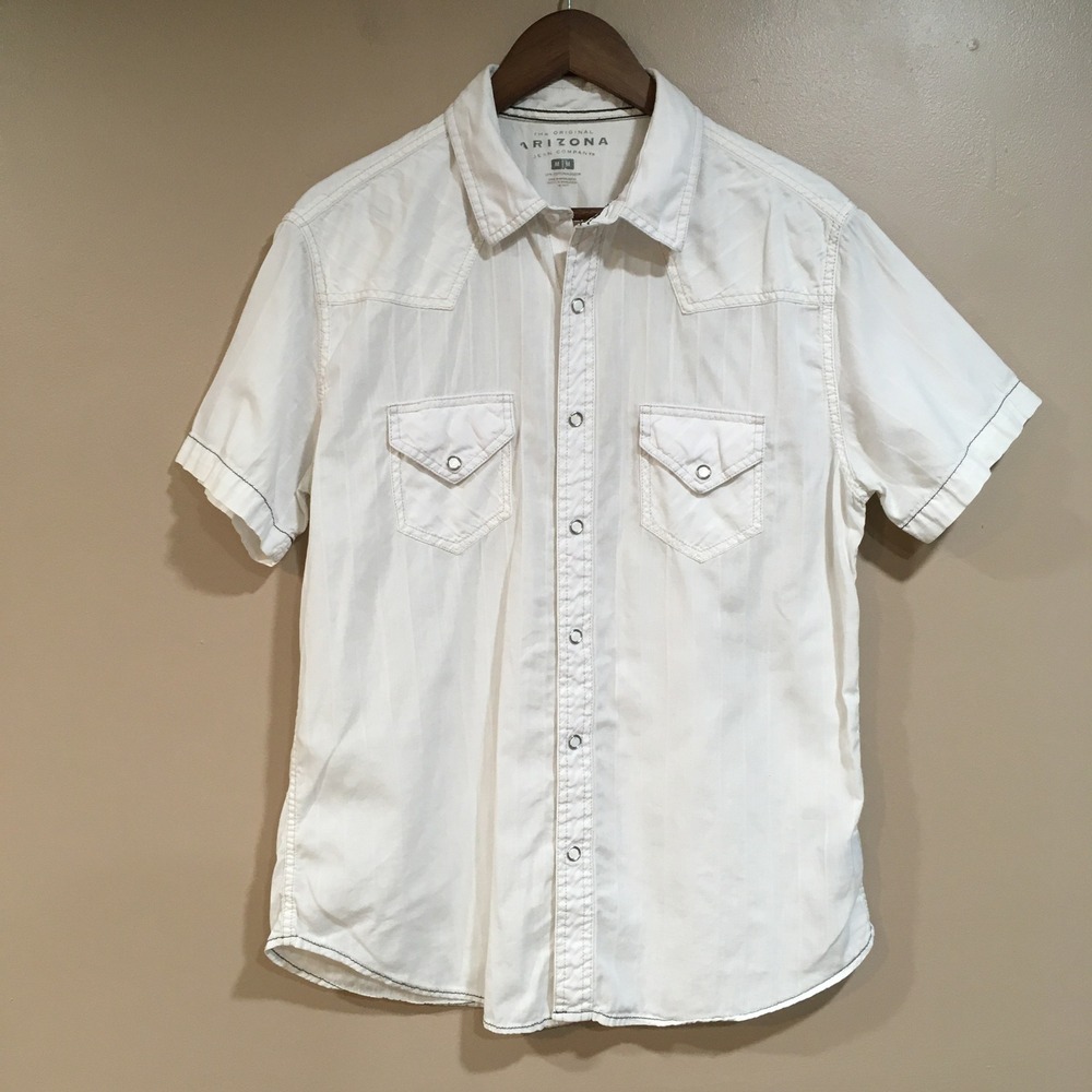 Arizona Pearl Snap Button Down Shirt Men M White Western Cowboy Casual